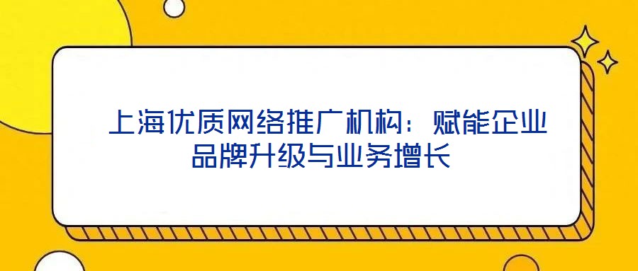 上海優質網絡推廣機構:賦能企業品牌升級與業務增長