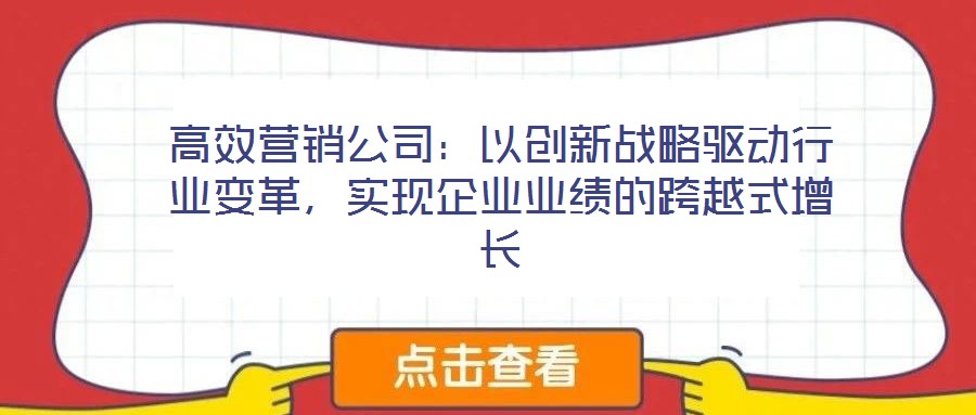 高效營銷公司:以創(chuàng)新戰(zhàn)略驅(qū)動行業(yè)變革,實現(xiàn)企業(yè)業(yè)績的跨越式增長